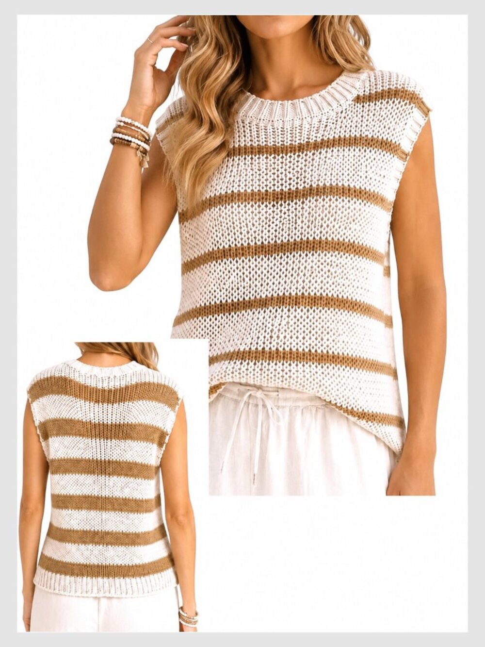 Free People Open Knit Sleeveless Sweater Ivory Tan XS